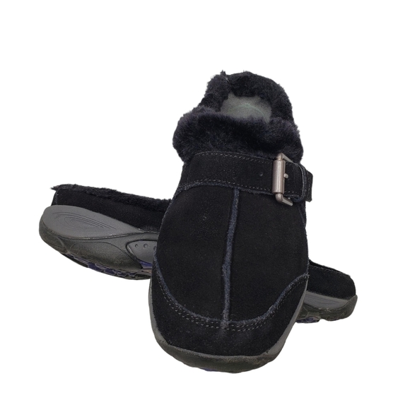 Easy Spirit | "Each One" Black Leather Faux Fur Trim Slip On Loafers Women's 6.5 - Picture 3 of 10